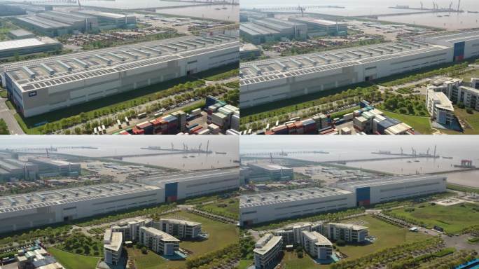 4K原素材-航拍上海临港新城重装备产业区