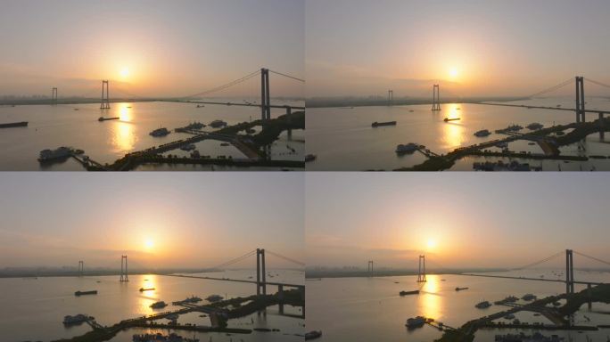 航拍泰州大桥夕阳4k
