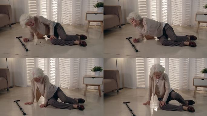 孤独的老人摔倒在地上