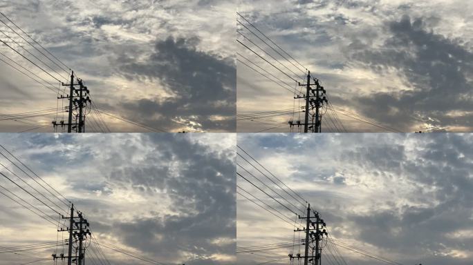 电线杆逐格流动的云天空的云运动的云电线输