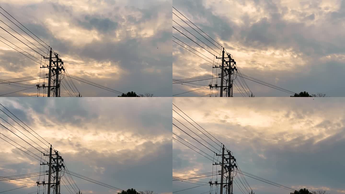 电线杆逐格流动的云天空的云电线输电线天空