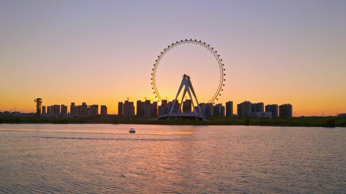 湖泊 游船 夕阳 游湖 泛舟