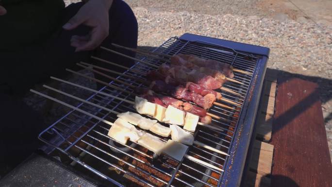 电烤板筋羊肉串露营 (1)