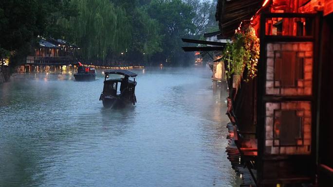 商用合集-夜景古镇江南下雨天