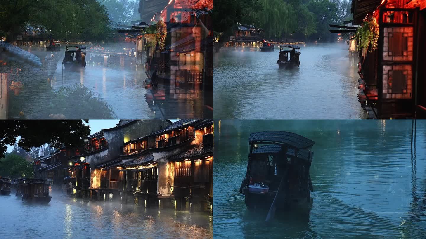 商用合集-夜景古镇江南下雨天