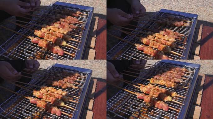 电烤板筋羊肉串露营 (2)
