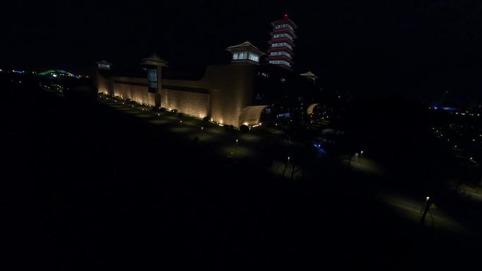 穿越机航拍中国大运河博物馆大运塔夜景
