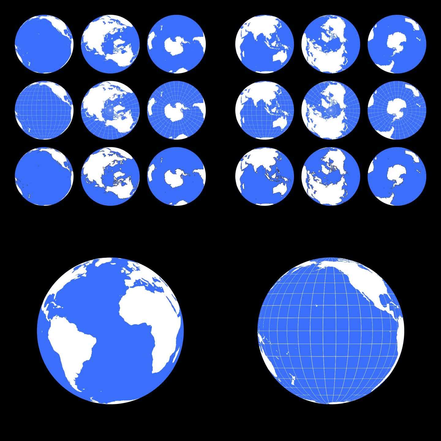 9不同样式地球旋转MG动画 带透明通道