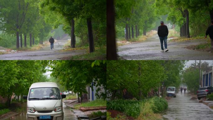 关中下雨之后的农村农民们