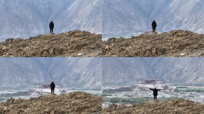 航拍西藏布达拉宫御三同框镜头