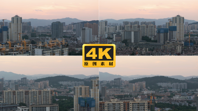 4K-航拍夕阳下正在建设中的城市