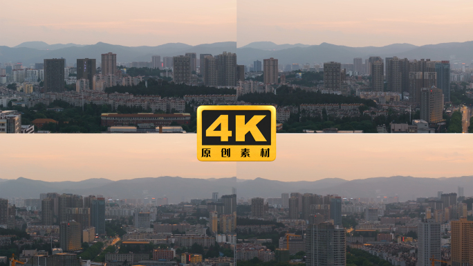 4K-航拍春城夕阳下的马路、街道