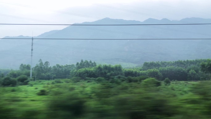 高铁动车火车视角沿途窗外风景