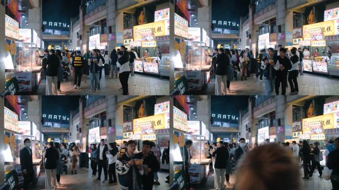 上海夜市小吃街美食与人群