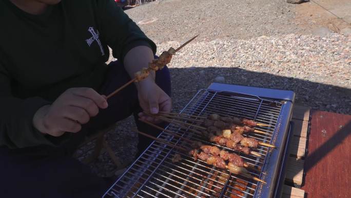 电烤板筋羊肉串露营 (3)