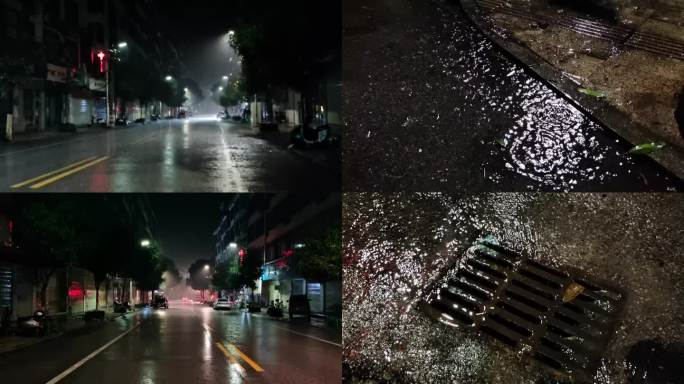 雨夜暴雨 大雨天 夜晚雨巷 街巷雨滴