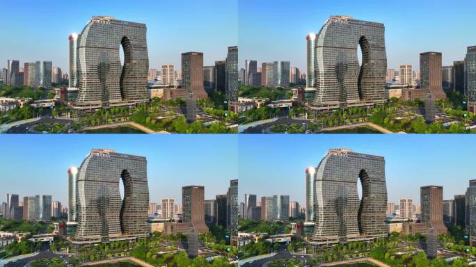 航拍杭州滨江低碳科技馆标志性建筑