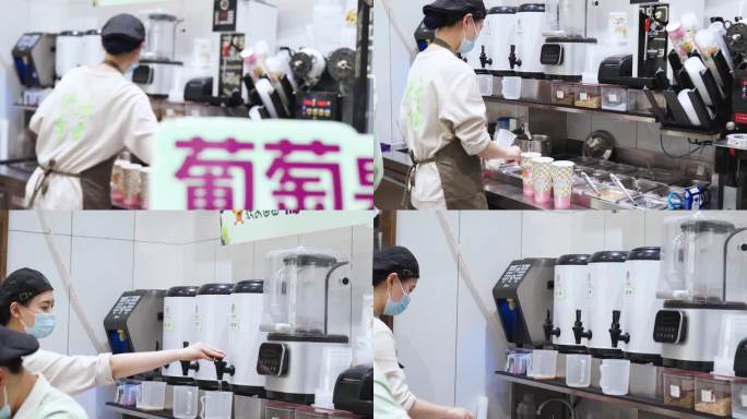 奶茶店里美女做奶茶（4K50帧）