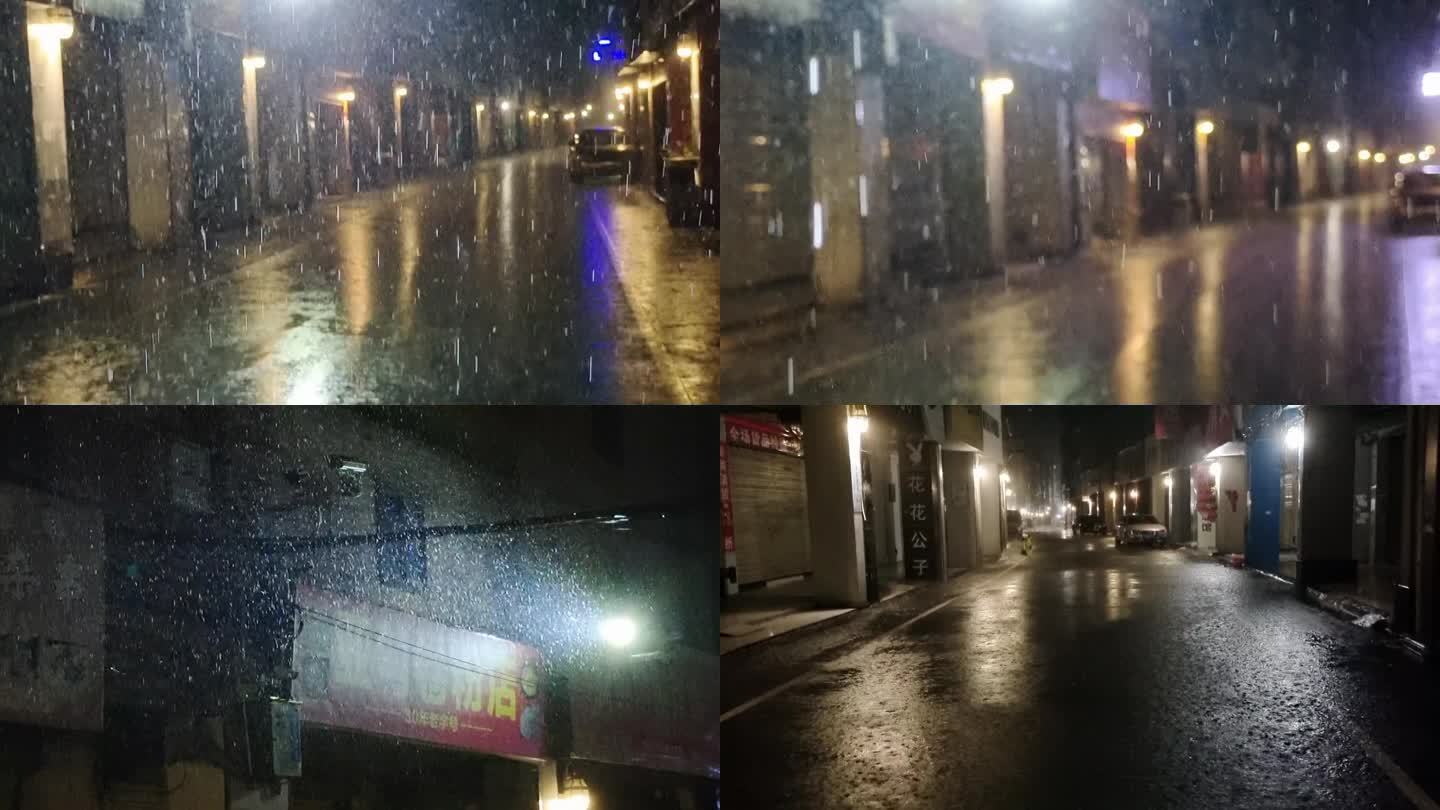 夜晚大雨雨巷街巷雨滴街巷雨滴雨夜街灯