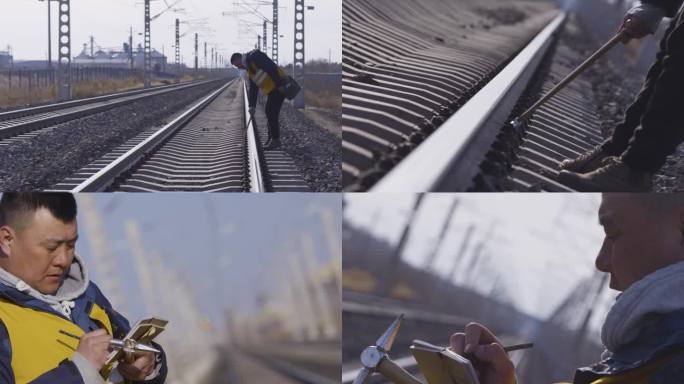 敬业铁路工人作业升格高速慢镜头
