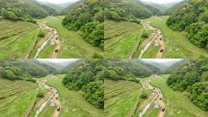 航拍山脉车队沙漠越野自驾游河道乡村草原地