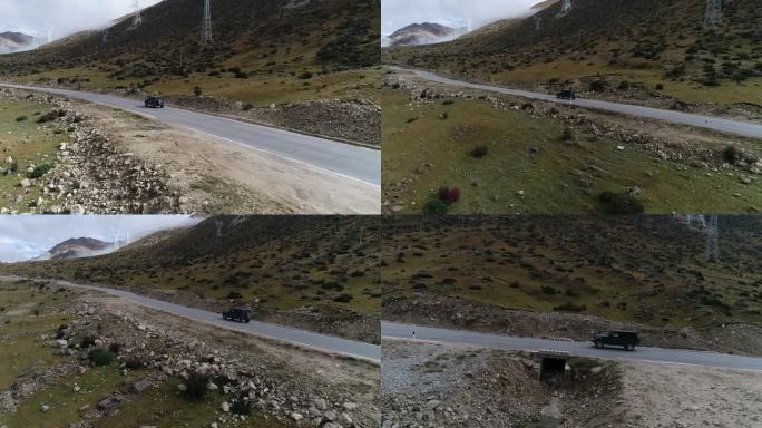 西藏自驾牧马人318路上的汽车