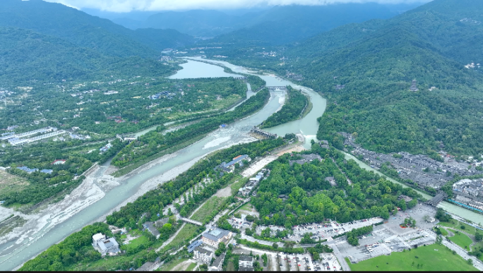 4K岷江水利工程都江堰奎光塔航拍视频