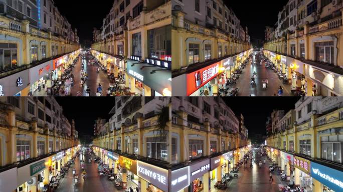 步行街人来人往航拍北流市步行街陵宁路航拍