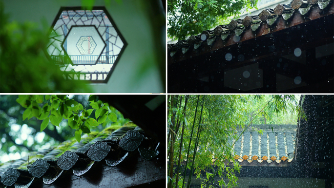 江南烟雨屋檐雨水古风中国风古建筑下雨天