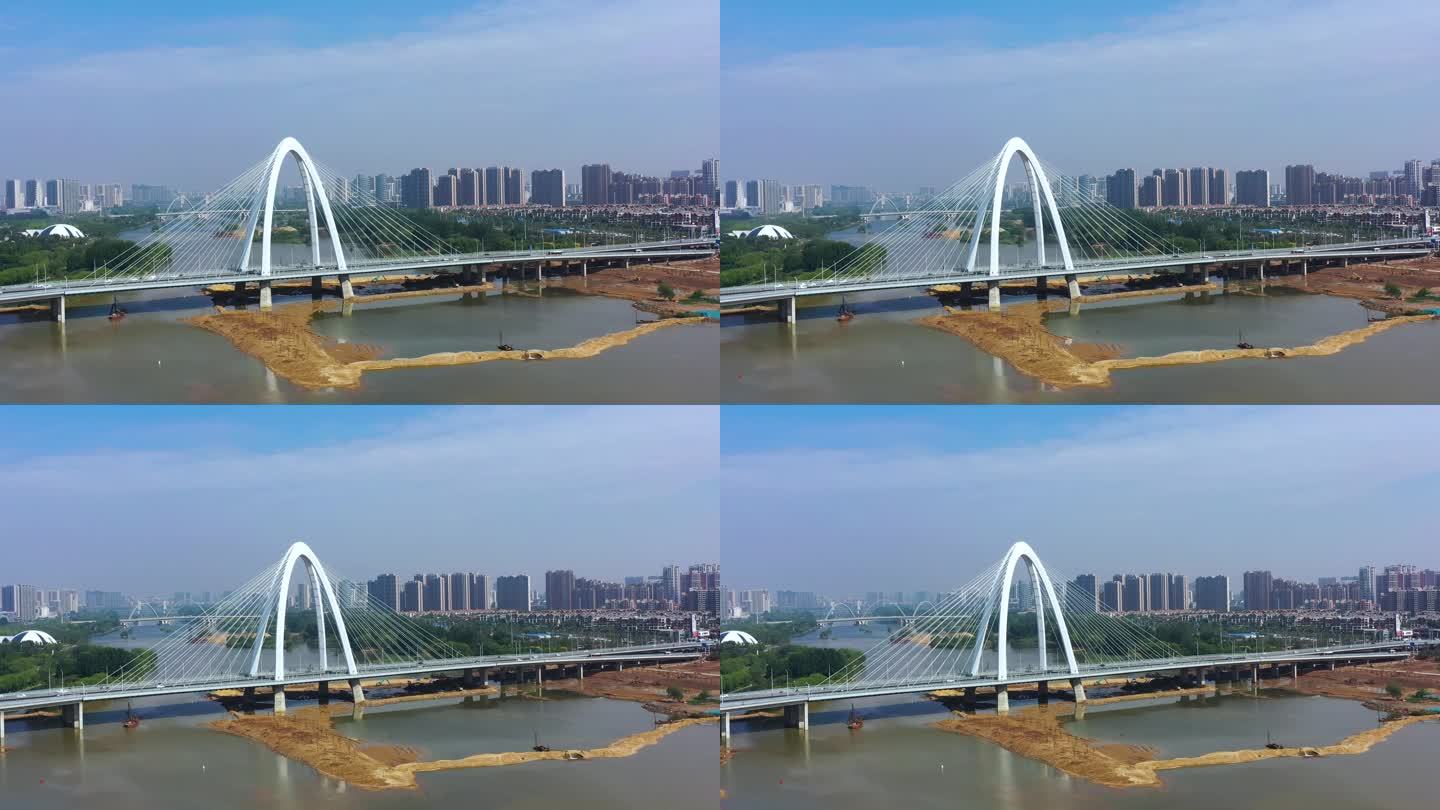 航拍临沂市通达路祊河大桥