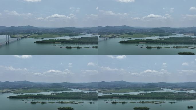 航拍襄阳汉江蓝天白云城市风光自然风景