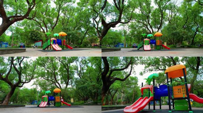 安静的社区公园儿童游玩娱乐设施滑滑梯