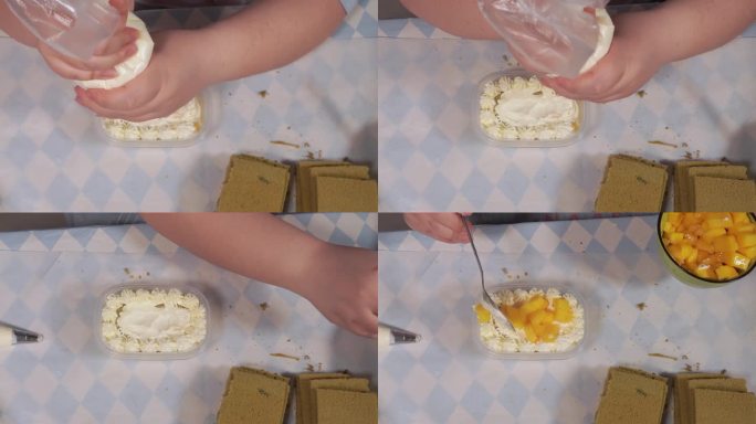 挤奶油制作甜品蛋糕 (4)