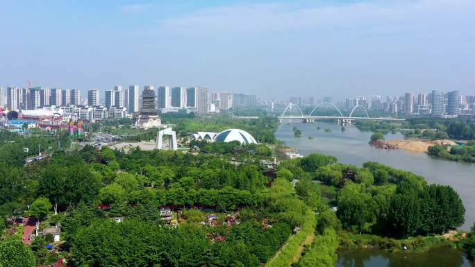 航拍临沂市书法广场夏季风景