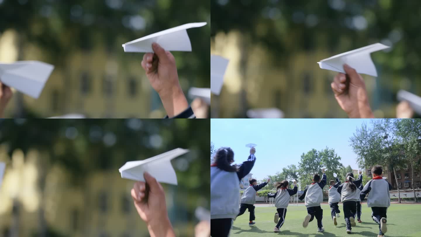 4K小学生奔跑毕业季青春童年纸飞机快乐