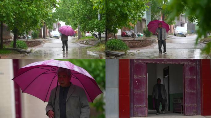 寂寞老人在雨地里走  老人脚步