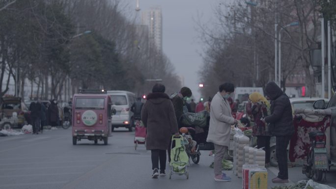 电影机拍摄城市人文早市买菜市场