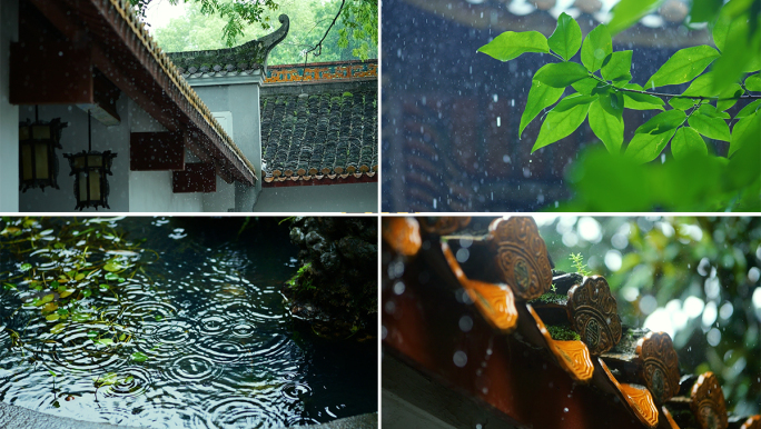 岳麓书院古建筑下雨天