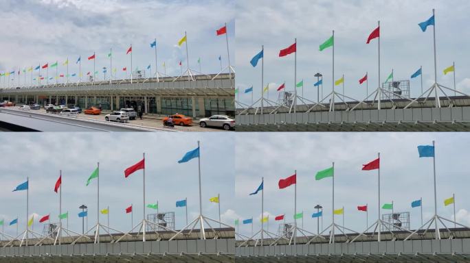 海南三亚风凰国际机场彩旗延时摄影