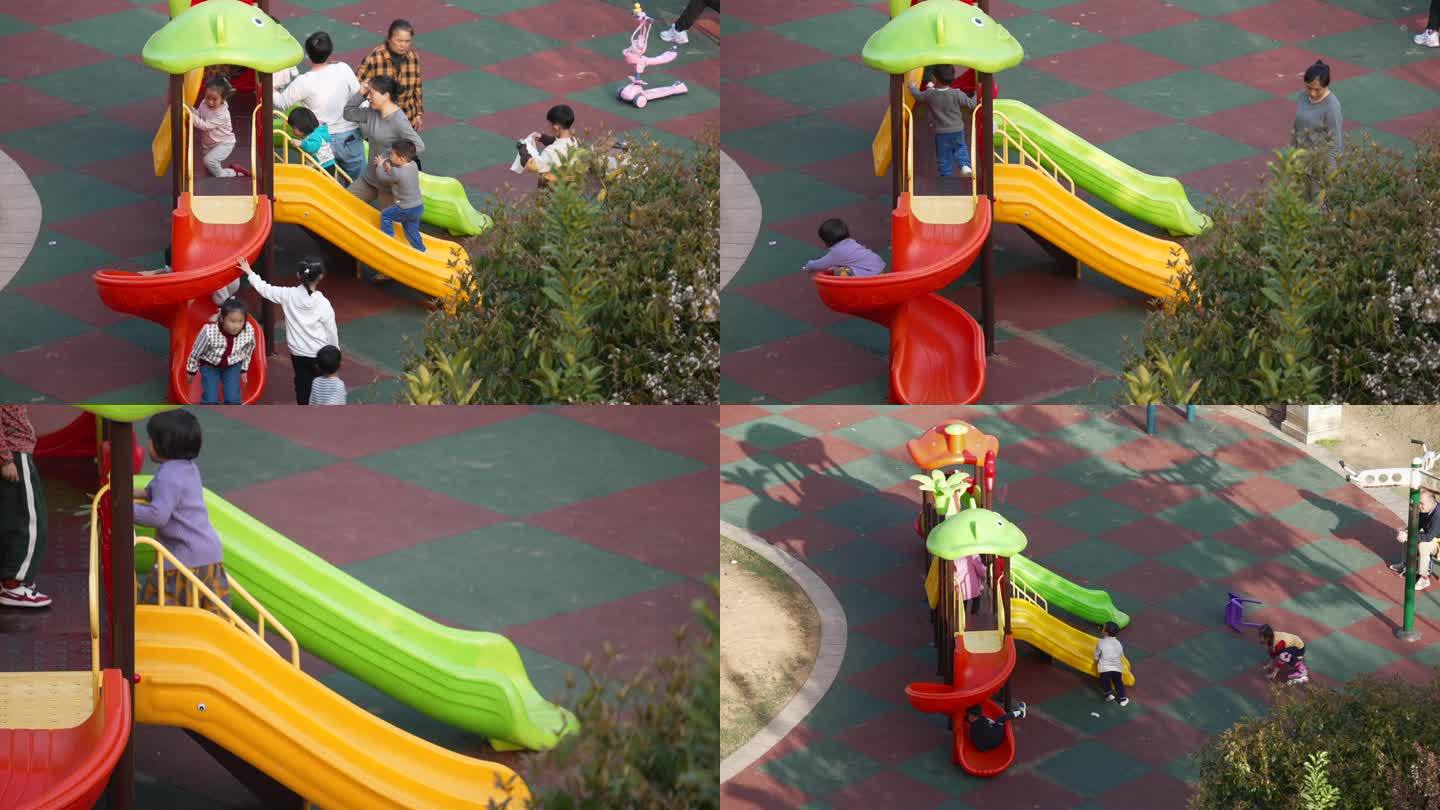 4K居民小区儿童游乐设施滑滑梯延时空镜