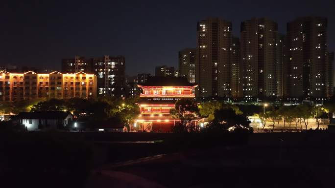九江市浔阳楼夜景航拍