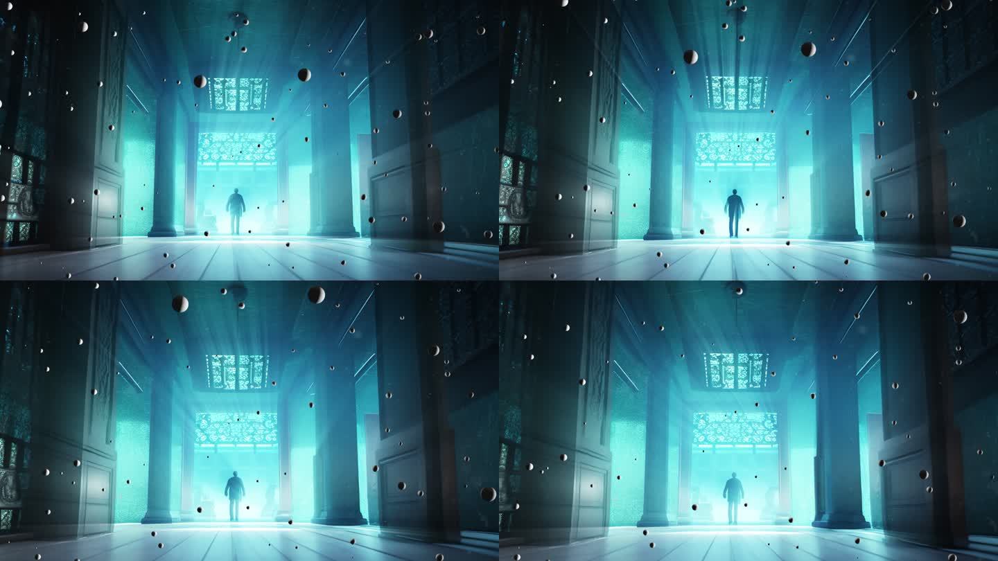 抽象建筑光影场景背景舞台蓝色光效光线