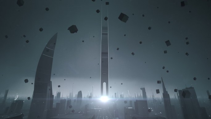 抽象科幻虚拟未来世界建筑时空空间变化动画