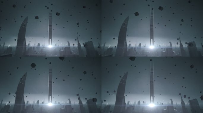 抽象科幻虚拟未来世界建筑时空空间变化动画