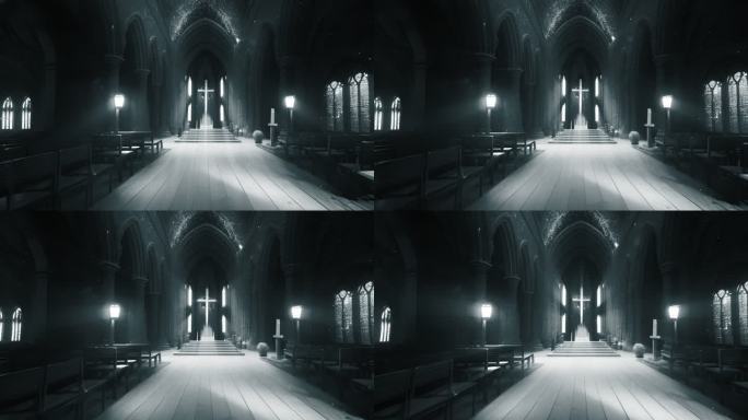 黑暗教堂大教堂宗教建筑光影欧式建筑背景