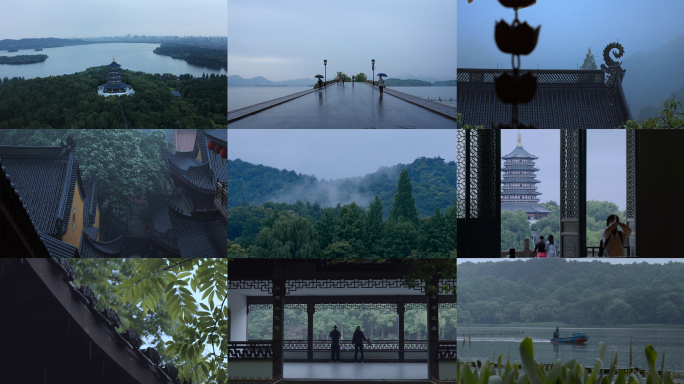 意境烟雨杭州西湖雨景