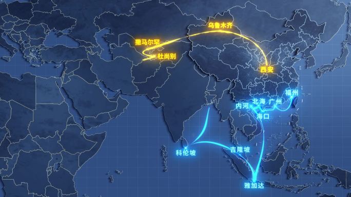 蓝色一带一路丝绸之路科技世界地图