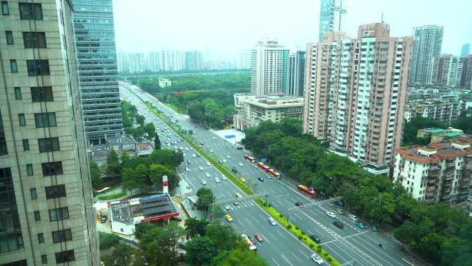 广州珠江新城沿江公路城市道路、堵车、车流