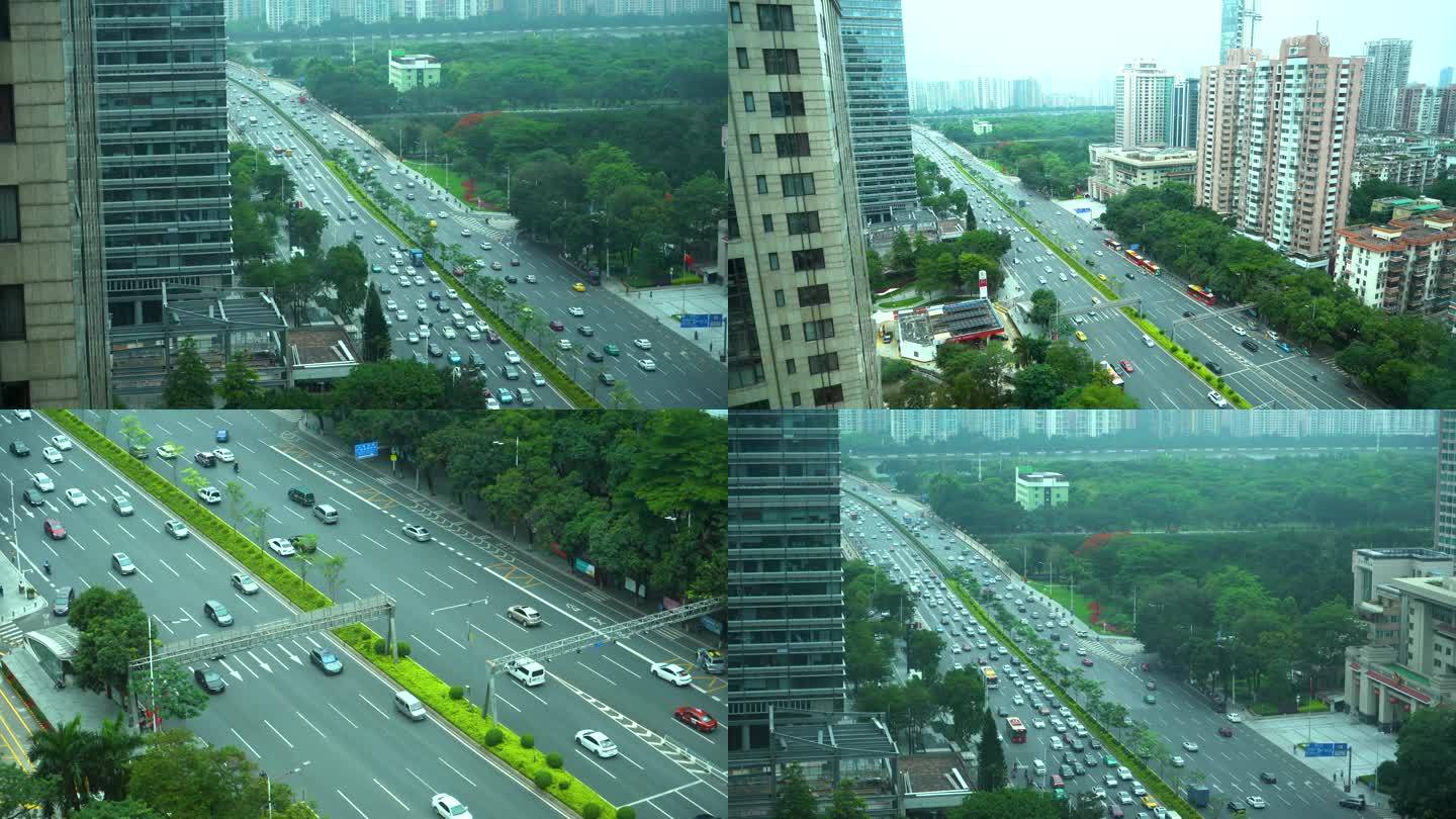 广州珠江新城沿江公路城市道路、堵车、车流
