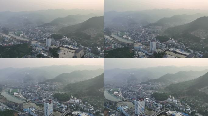 4K航拍贵州望谟县城市清晨美景